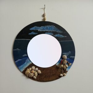 Beach Theme Wall Mirror with Ocean and Shell Accents