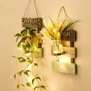 Led Glass Jar With Flower Arrangement In Beautiful Look Wooden Hanging