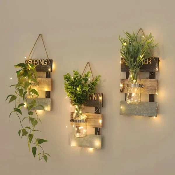 Led Glass Jar With Flower Arrangement In Beautiful Look Wooden Hanging - Image 4