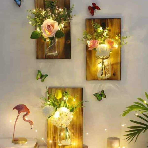 Flower Garland Jar Home Decoration Flower Led Jar With Wooden Hanging - Image 2