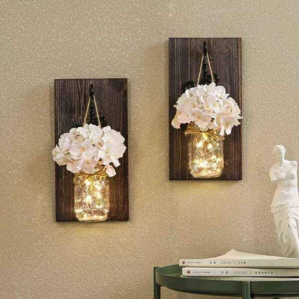 Flower Garland Jar Home Decoration Flower Led Jar With Wooden Hanging - Image 3