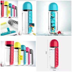 2-in-1 Weekly Pill Organizer & Water Bottle for Medicine and Vitamins
