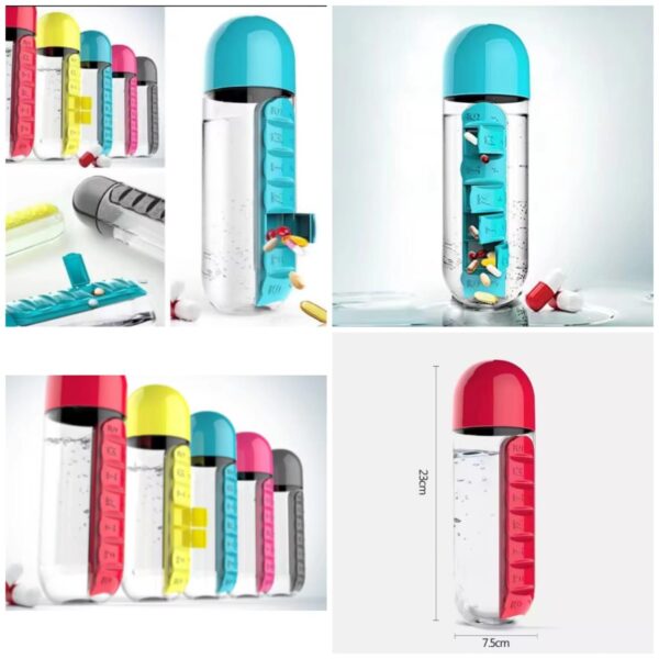 2-in-1 Weekly Pill Organizer & Water Bottle for Medicine and Vitamins